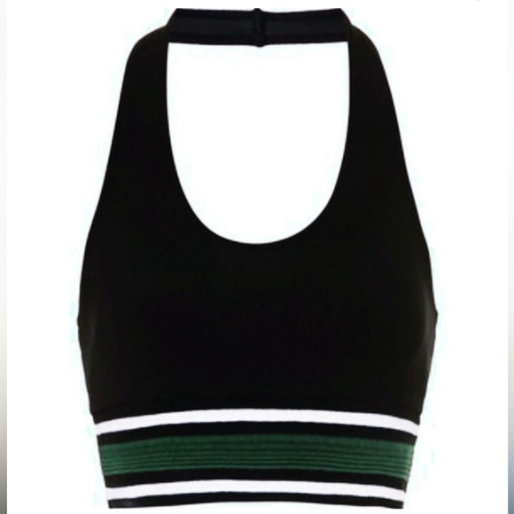 Black Green White Halter Crop Top - Picture 2 of 5